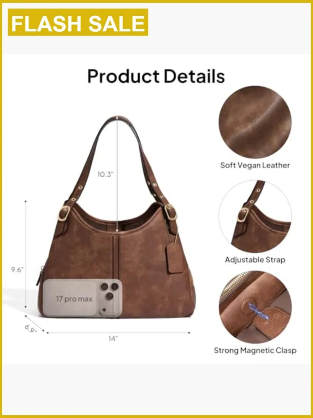 Vintage Hobo Handbag Women Soft Faux Leather Shoulder Bag Slouchy Crescent